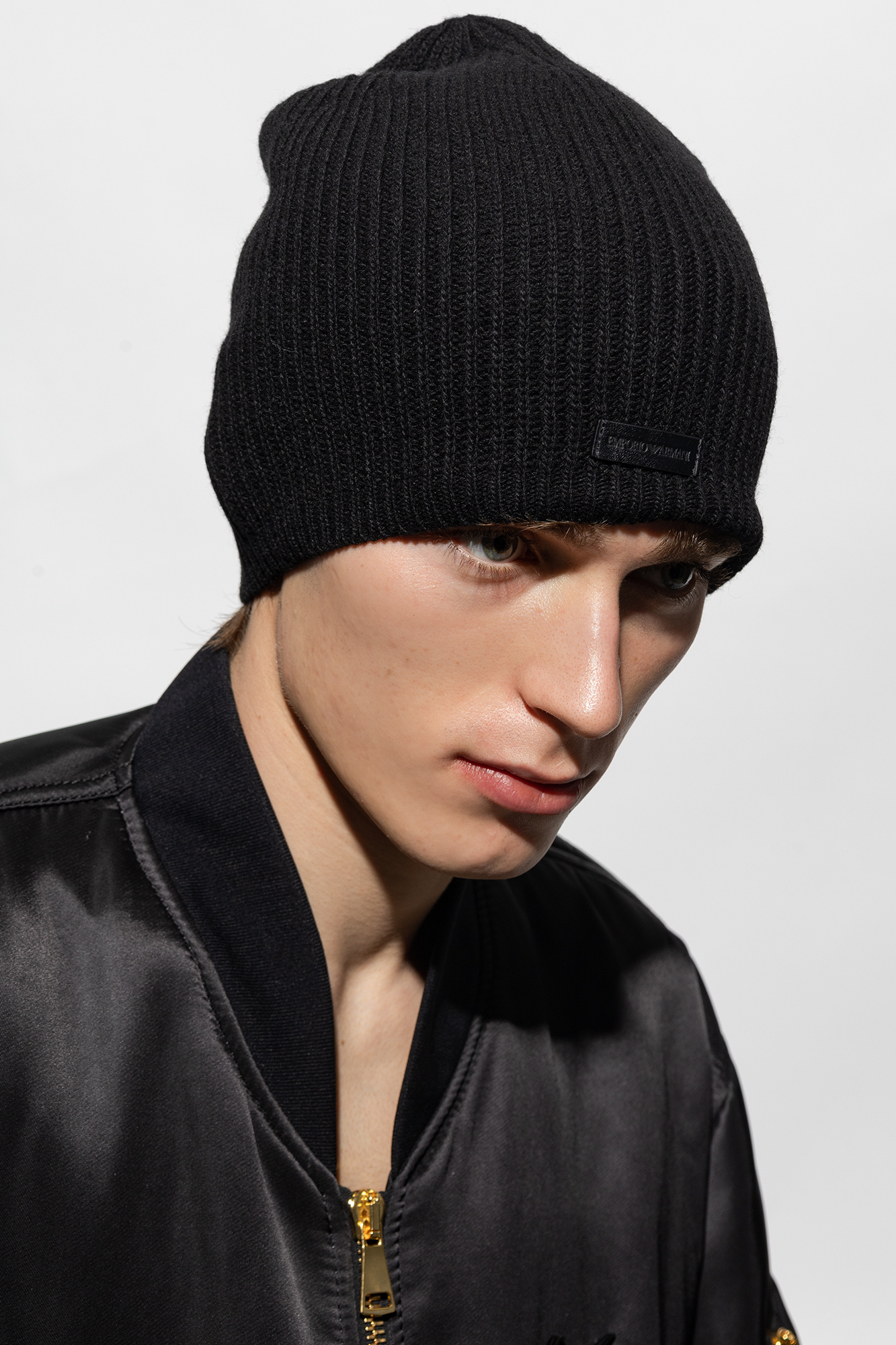 Black Beanie with logo patch Emporio Armani Vitkac Spain